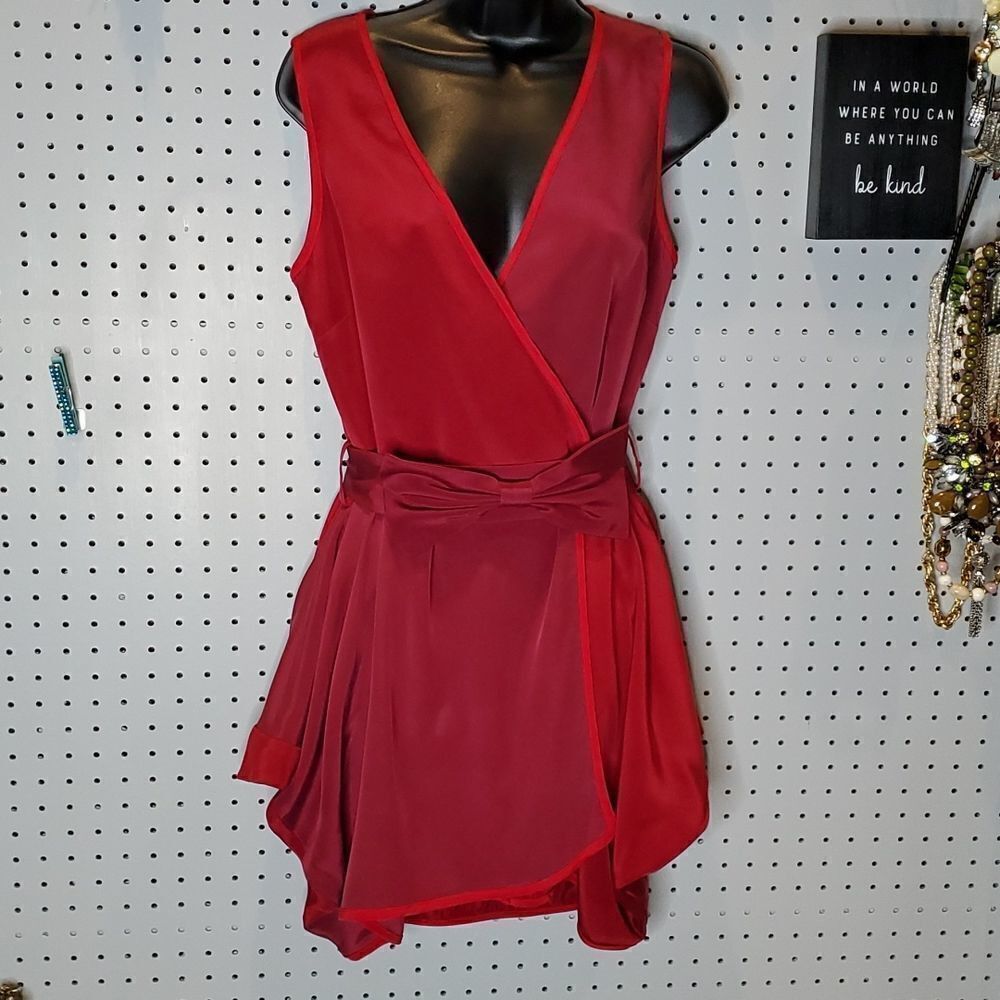 Alice + Olivia Red Two-Tone Silk Wrap Dress With Bow Belt, Sz Medium